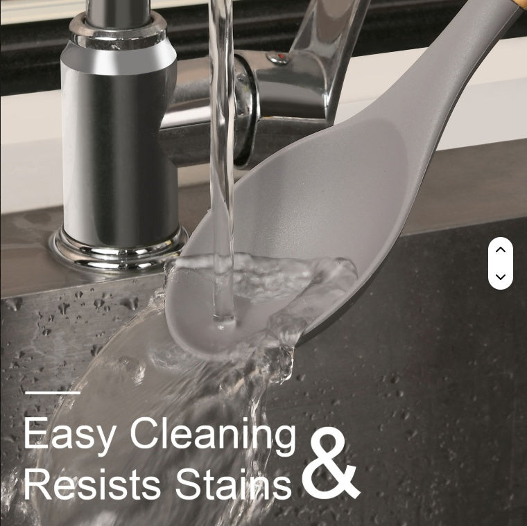 Premium Non-Stick Silicon 12 Pcs Heat Resistant Wooden Handle Kitchen Cooking Utensils Set, Gray Color